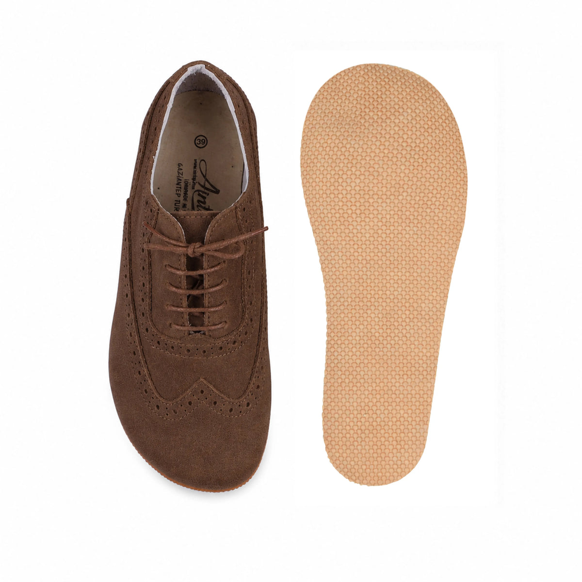 Suede Barefoot Moccasin Shoes – Rubber Sole – Brown
