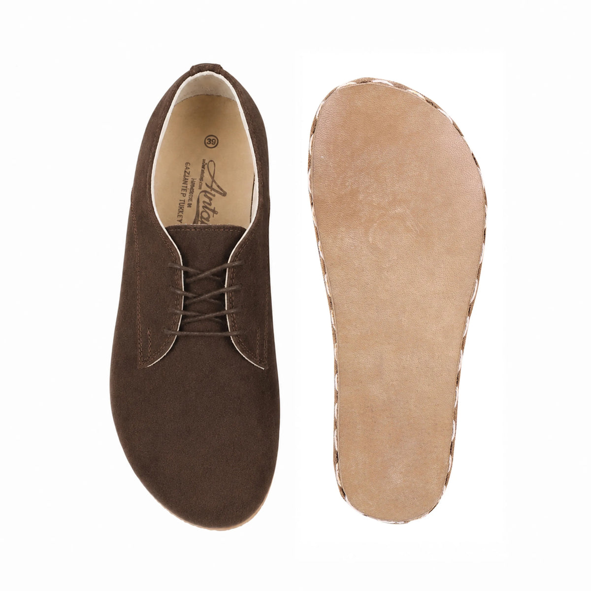 Suede Barefoot Oxford Shoes — Leather Sole – Brown