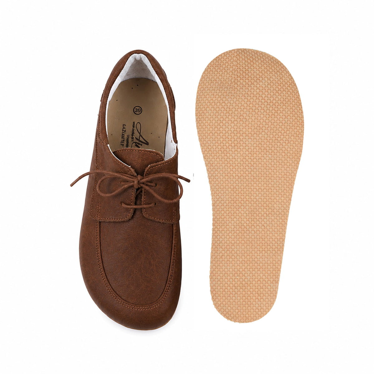 Crazy Barefoot Laces Penny Loafer Shoes – Rubber Sole – Brown