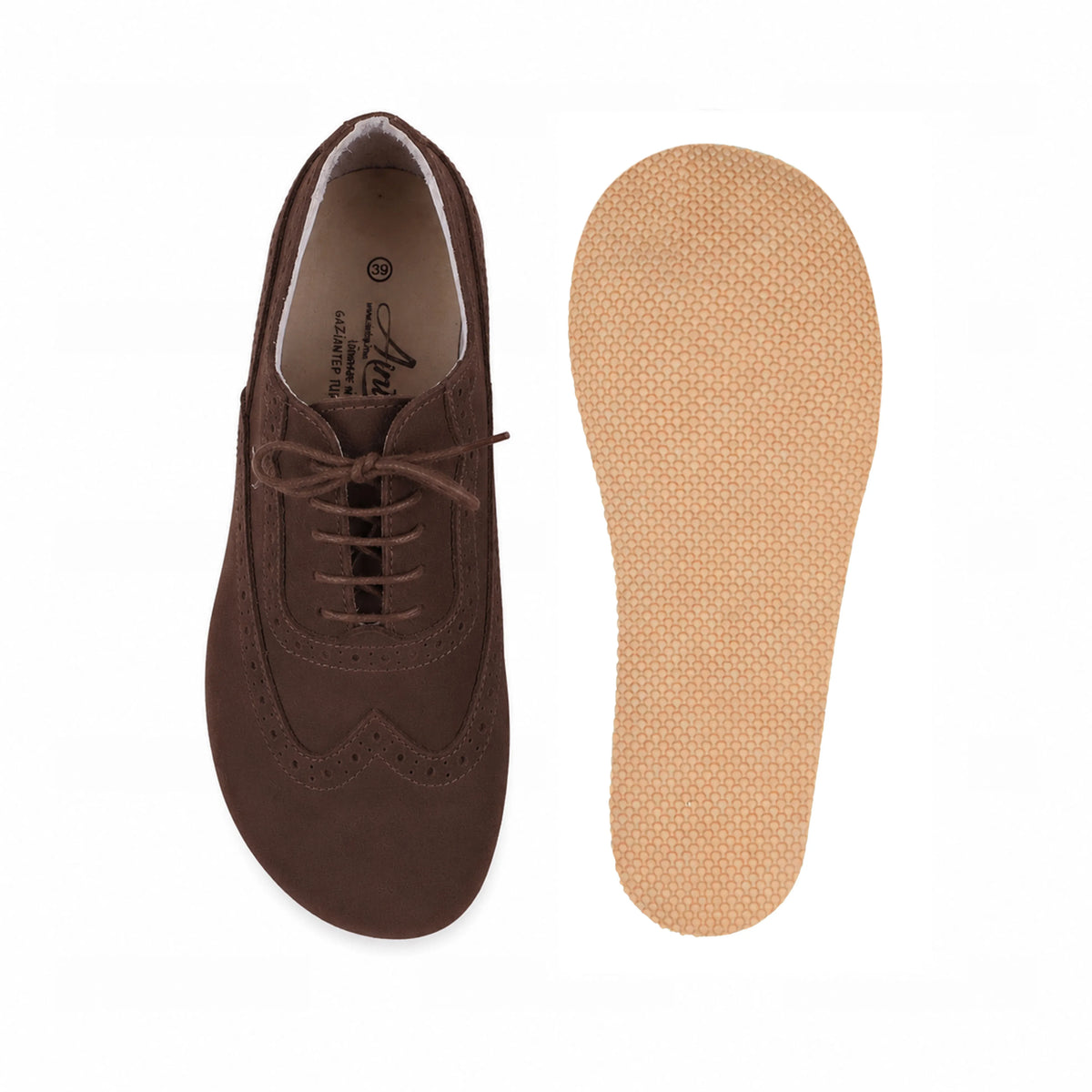Nubuck Barefoot Moccasin Shoes – Rubber Sole – Brown