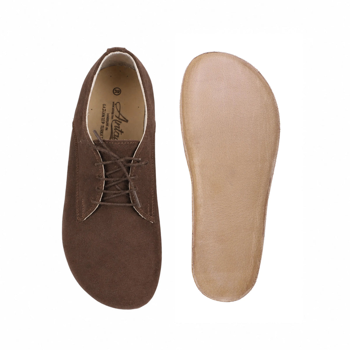 Suede Barefoot Oxford Shoes – Classic Sole — Leather Sole – Brown