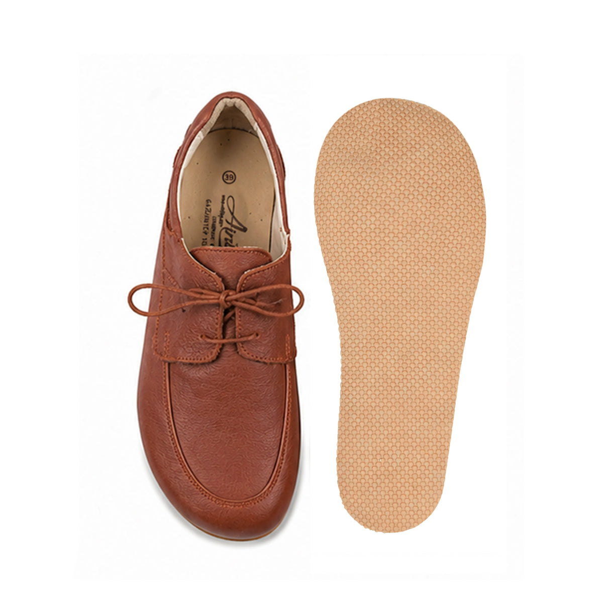 Smooth Barefoot Laces Penny Loafer Shoes – Rubber Sole – Brown