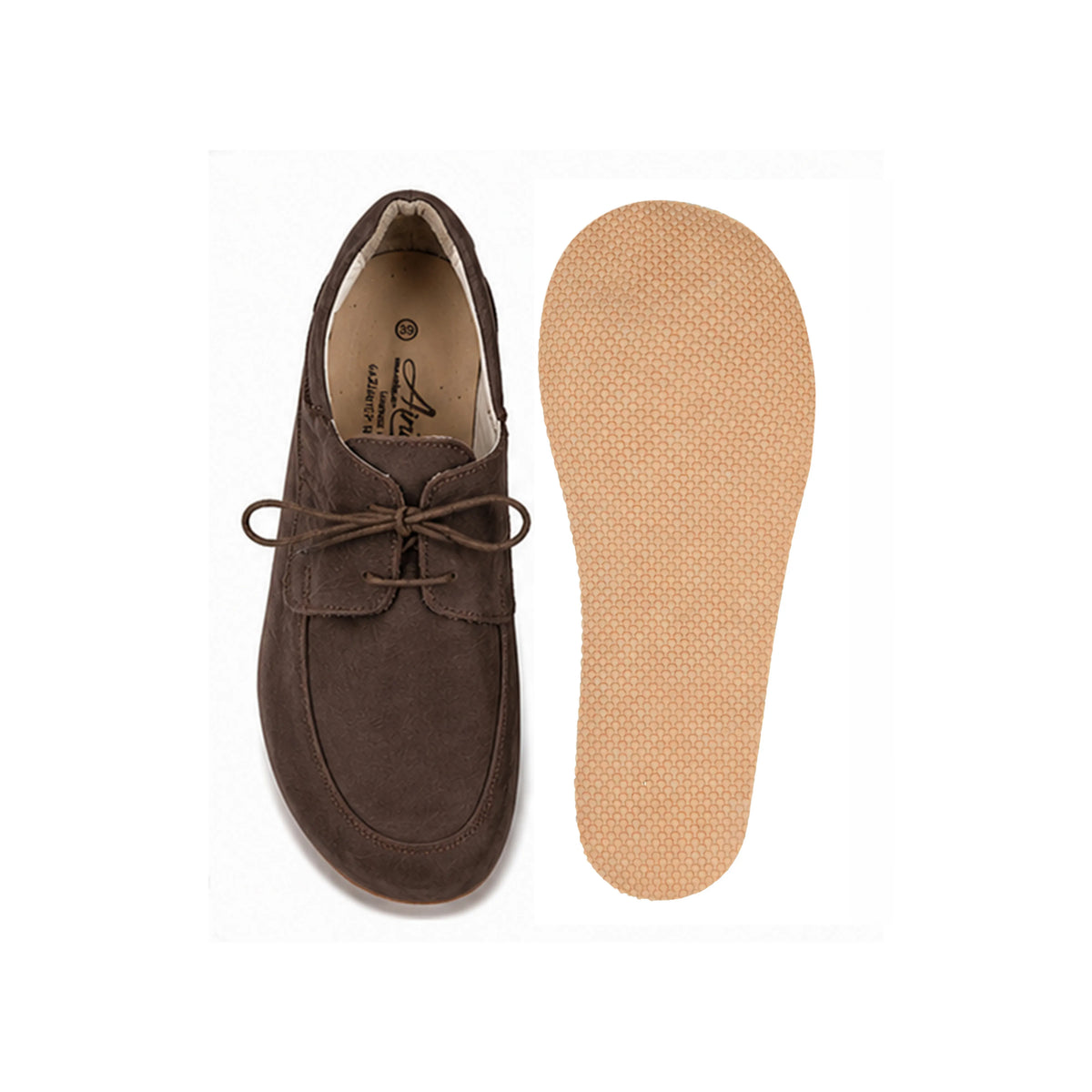 Nubuck Barefoot Laces Penny Loafer Shoes – Rubber Sole – Brown