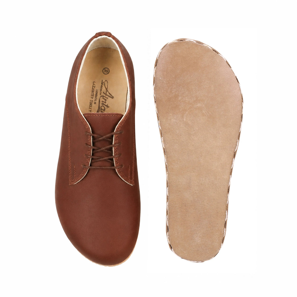 Smooth Barefoot Oxford Shoes — Leather Sole – Brown