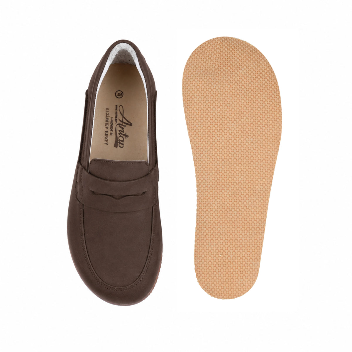 Nubuck Barefoot Penny Loafer Shoes – Rubber Sole – Brown