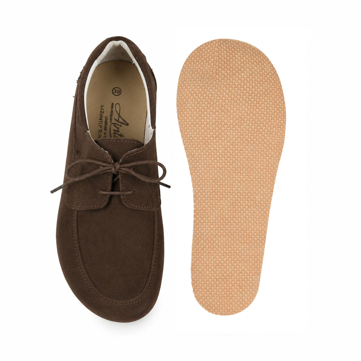 Suede Barefoot Laces Penny Loafer Shoes – Rubber Sole – Brown