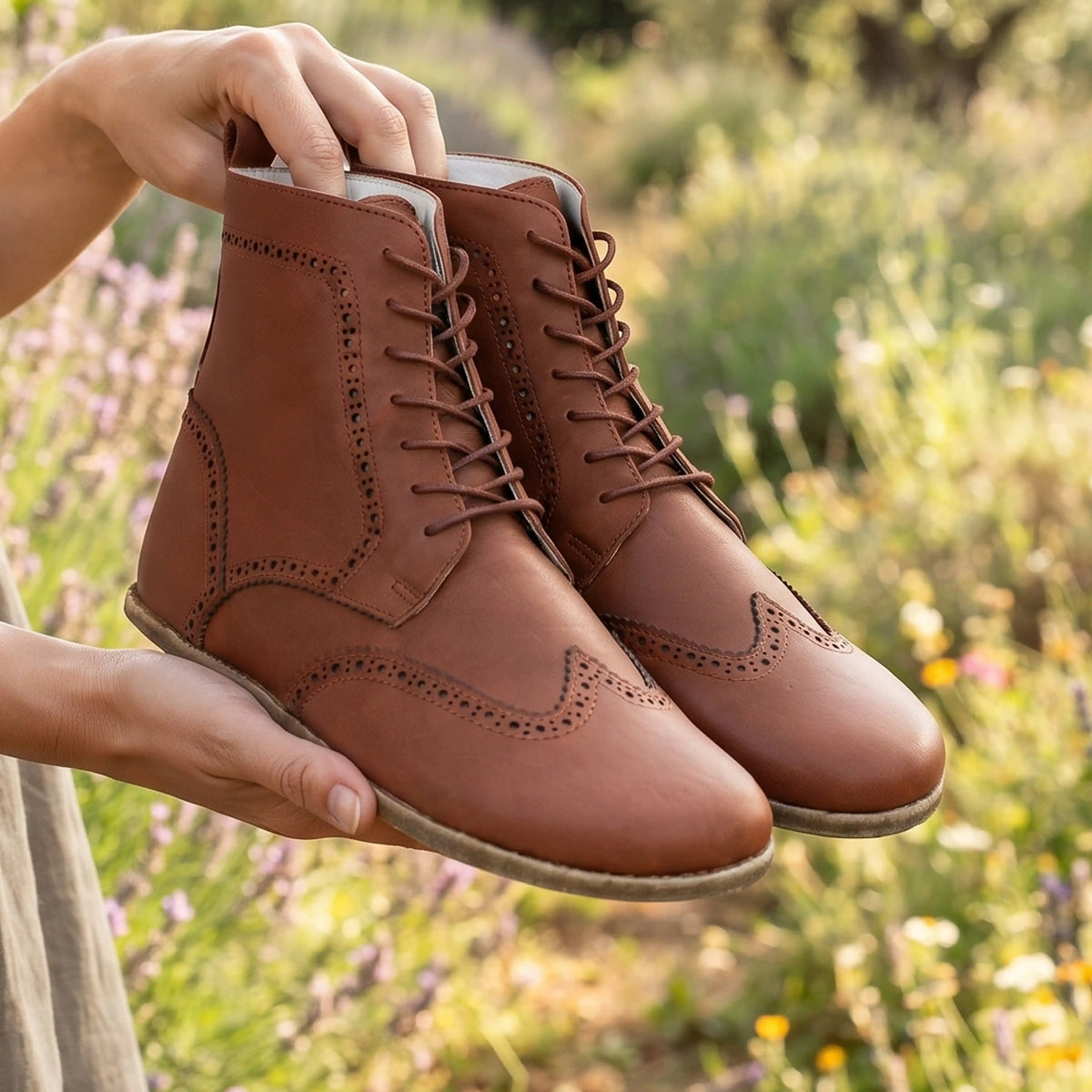 Smooth Barefoot Moccasin Boots Shoes – Classic Sole — Leather Sole – Brown