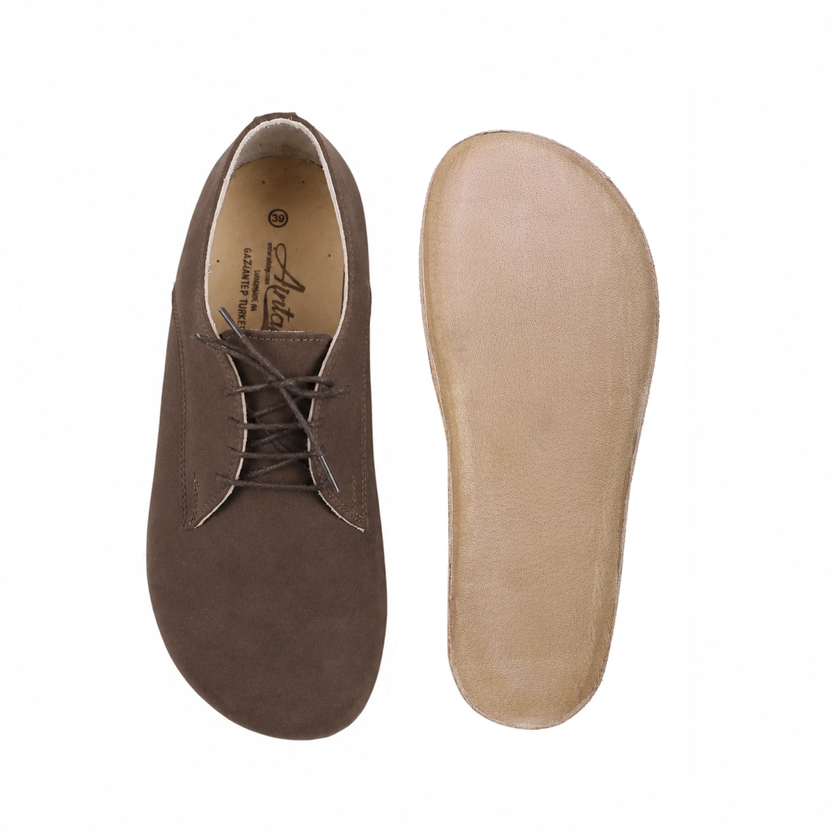 Nubuck Barefoot Oxford Shoes – Classic Sole — Leather Sole – Brown