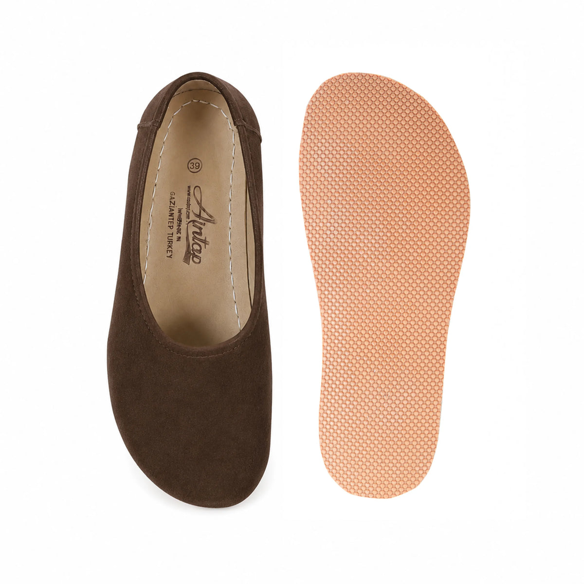 Suede Barefoot Ballet Shoes – Rubber Sole – Brown