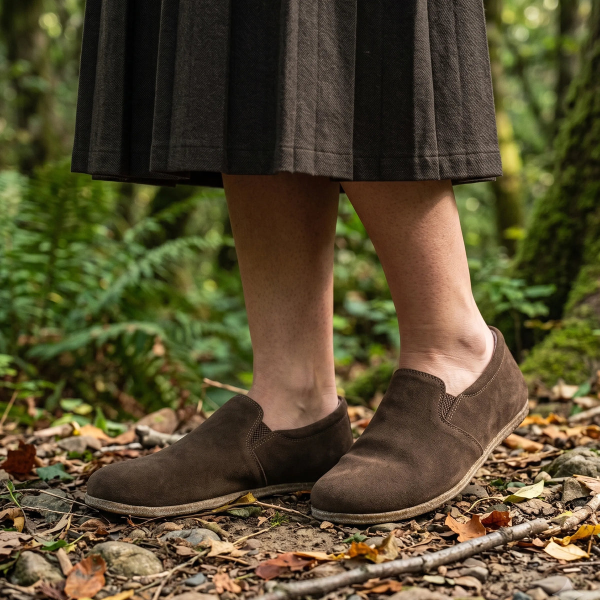 Suede Barefoot Slip-On Shoes – Classic Sole — Leather Sole – Brown