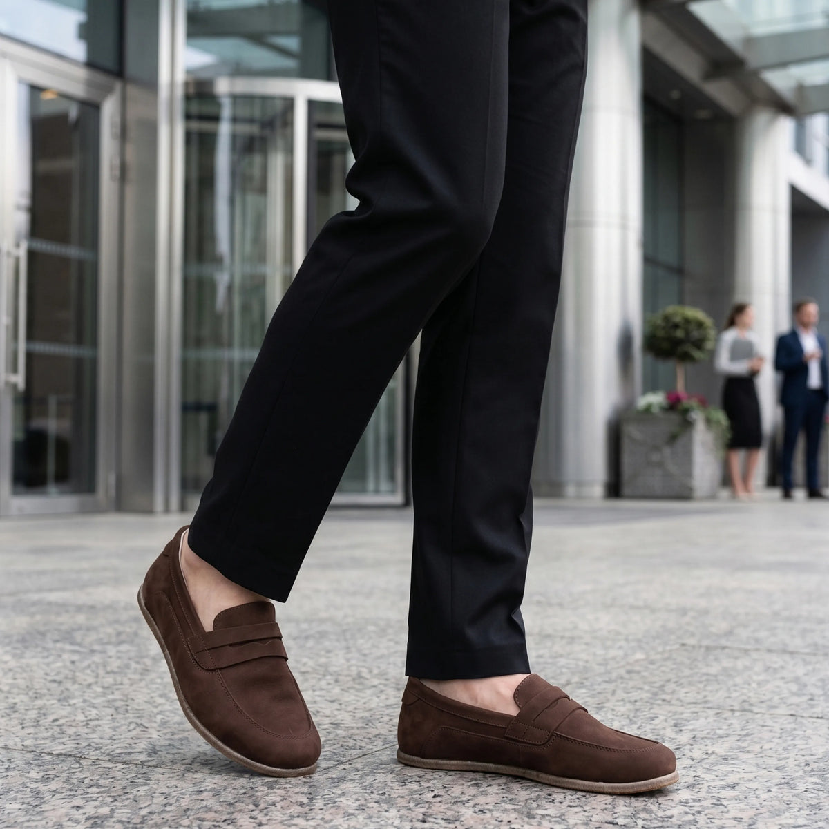 Nubuck Barefoot Penny Loafer Shoes – Classic Sole — Leather Sole – Brown