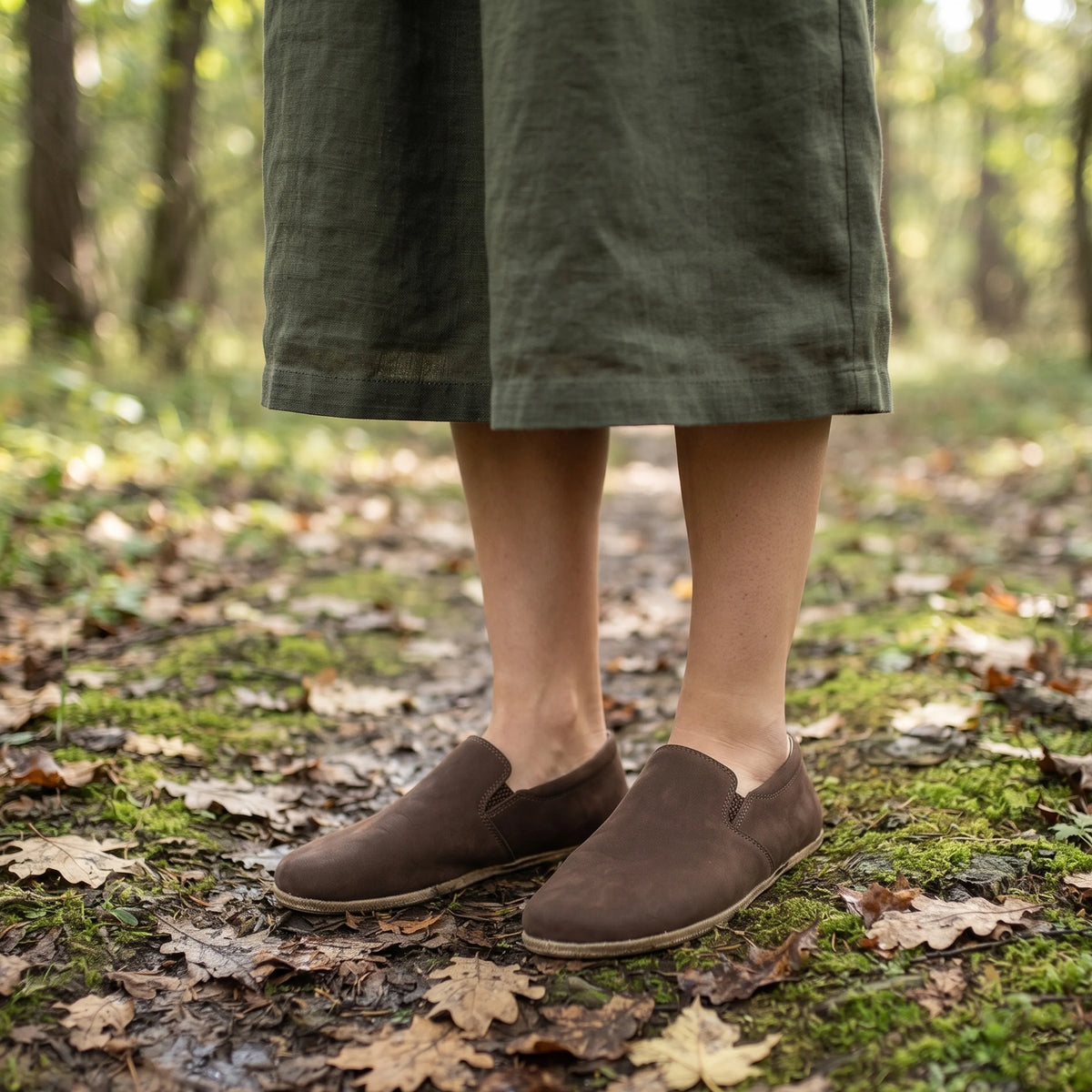 Nubuck Barefoot Slip-On Shoes – Classic Sole — Leather Sole – Brown