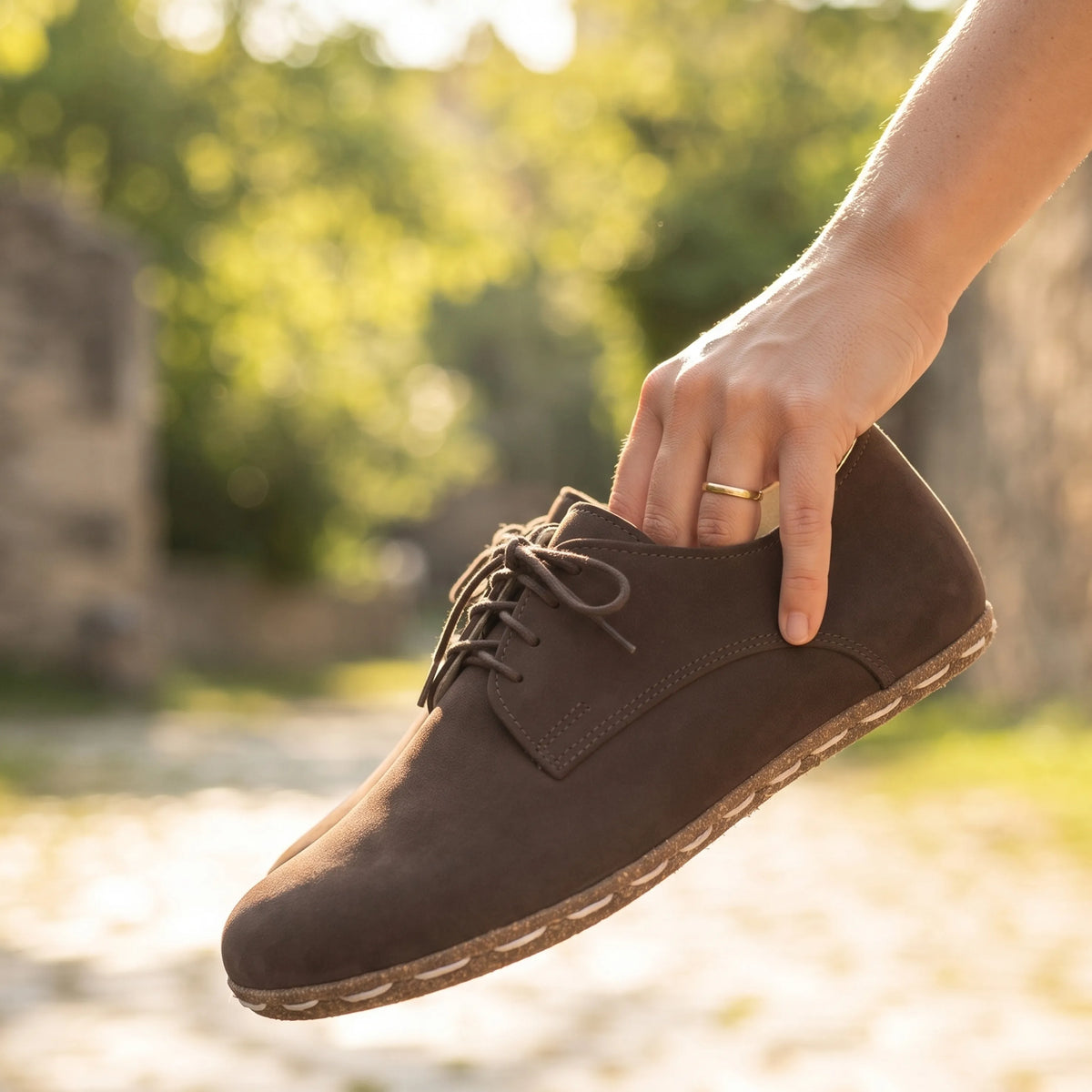 Nubuck Barefoot Oxford Shoes — Leather Sole – Brown