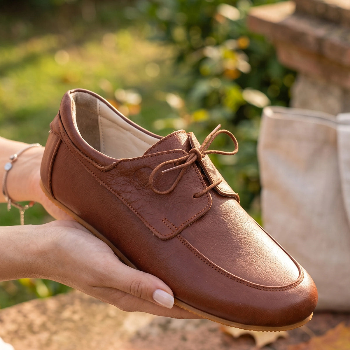 Smooth Barefoot Laces Penny Loafer Shoes – Rubber Sole – Brown