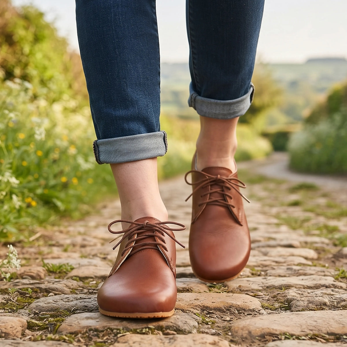 Smooth Barefoot Oxford Shoes – Rubber Sole – Brown