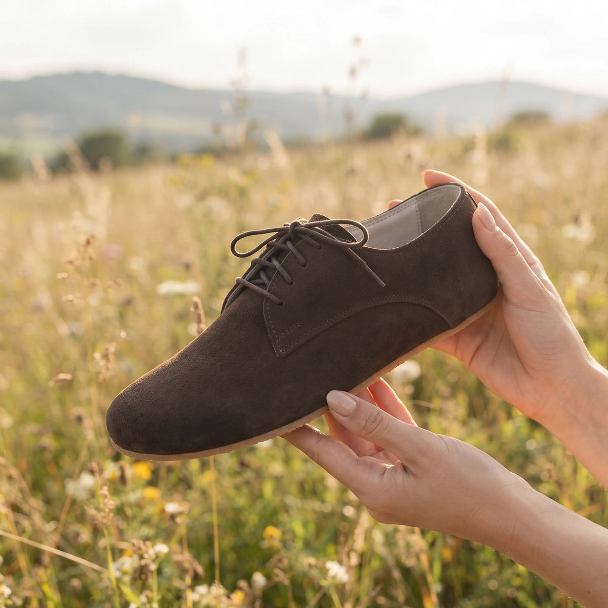 Suede Barefoot Oxford Shoes – Rubber Sole – Brown