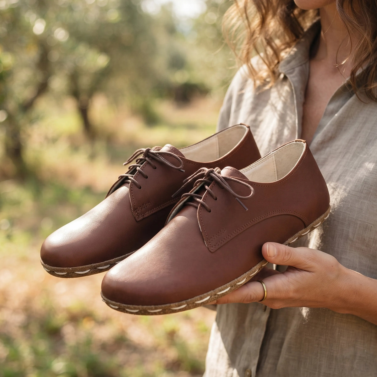 Smooth Barefoot Oxford Shoes — Leather Sole – Brown