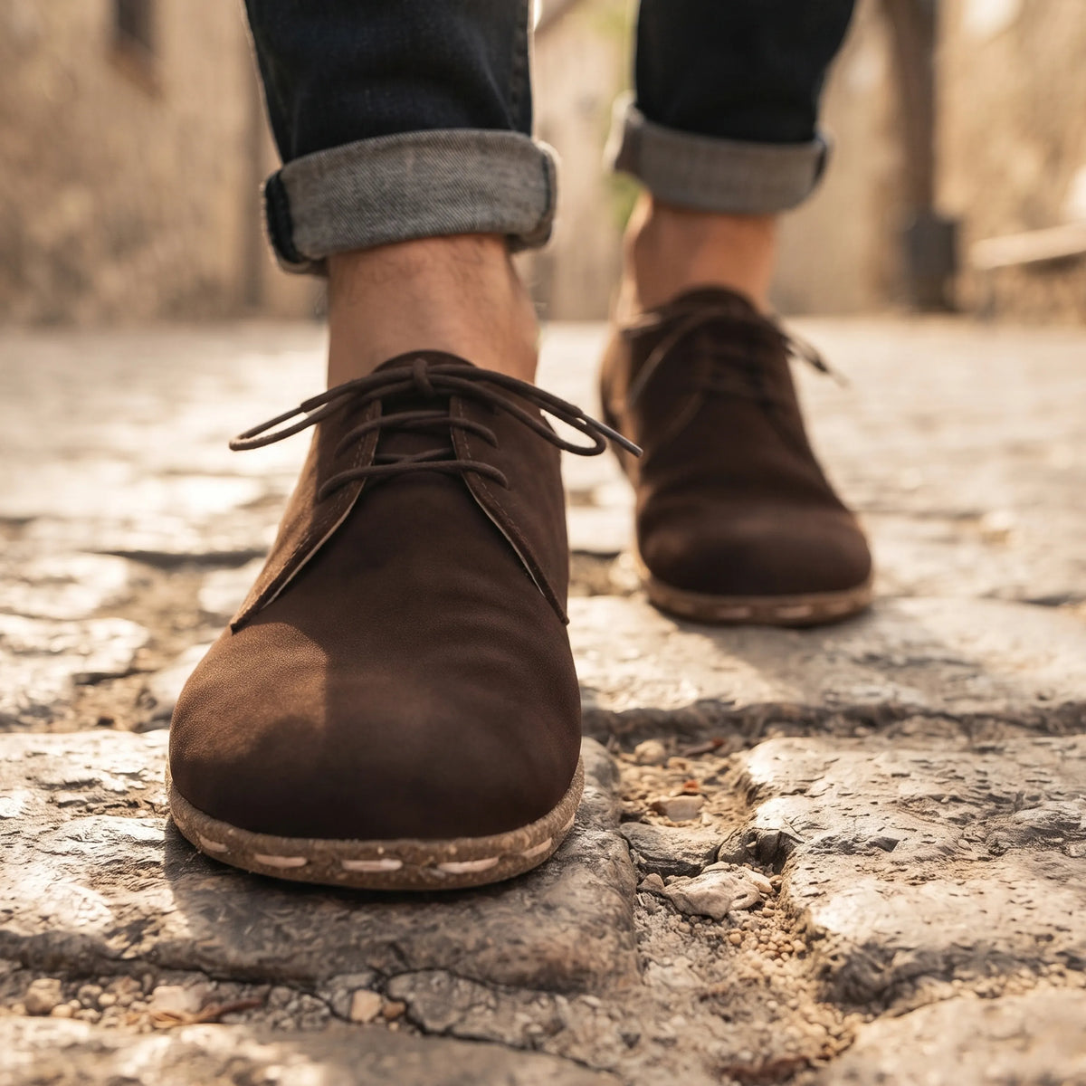 Suede Barefoot Oxford Shoes — Leather Sole – Brown