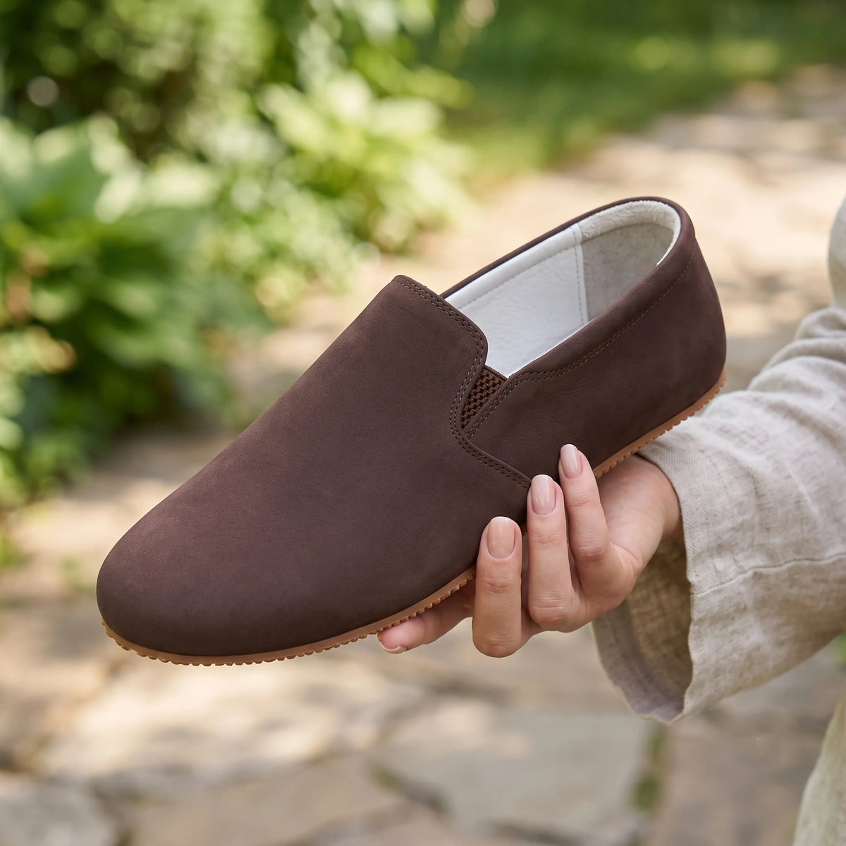Nubuck Barefoot Slip-On Shoes – Rubber Sole – Brown