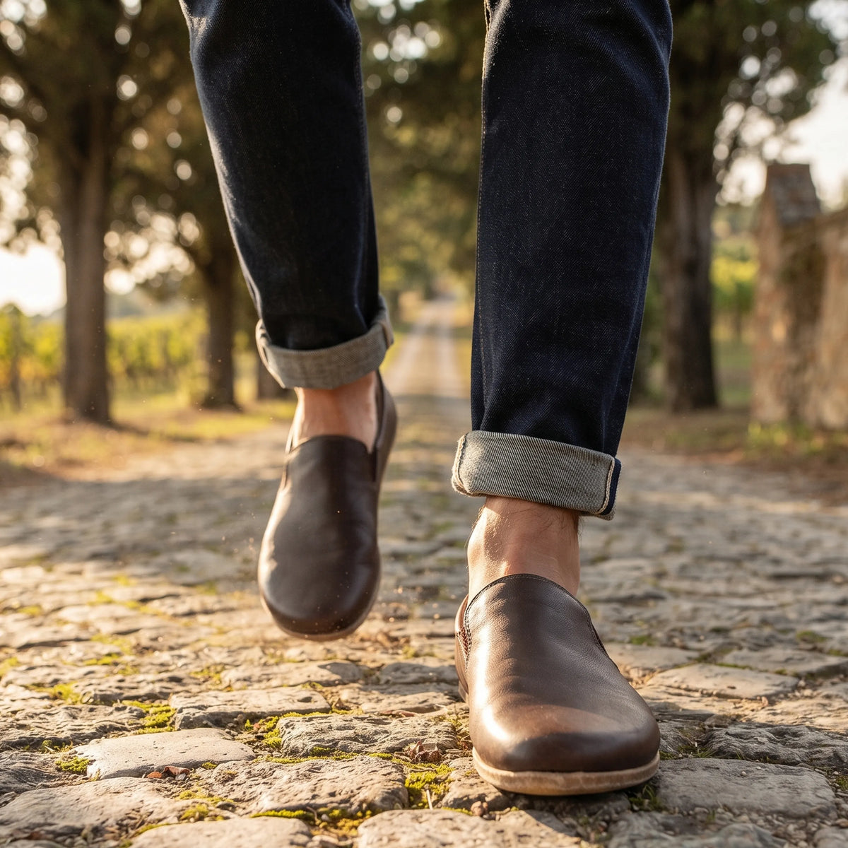 Smooth Barefoot Slip-On Shoes – Classic Sole — Leather Sole – Dark Brown