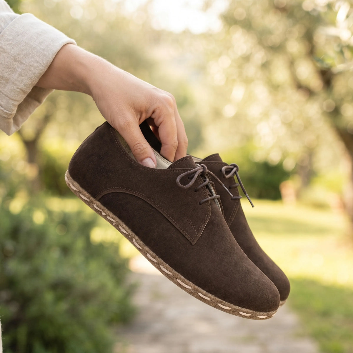Suede Barefoot Oxford Shoes — Leather Sole – Brown