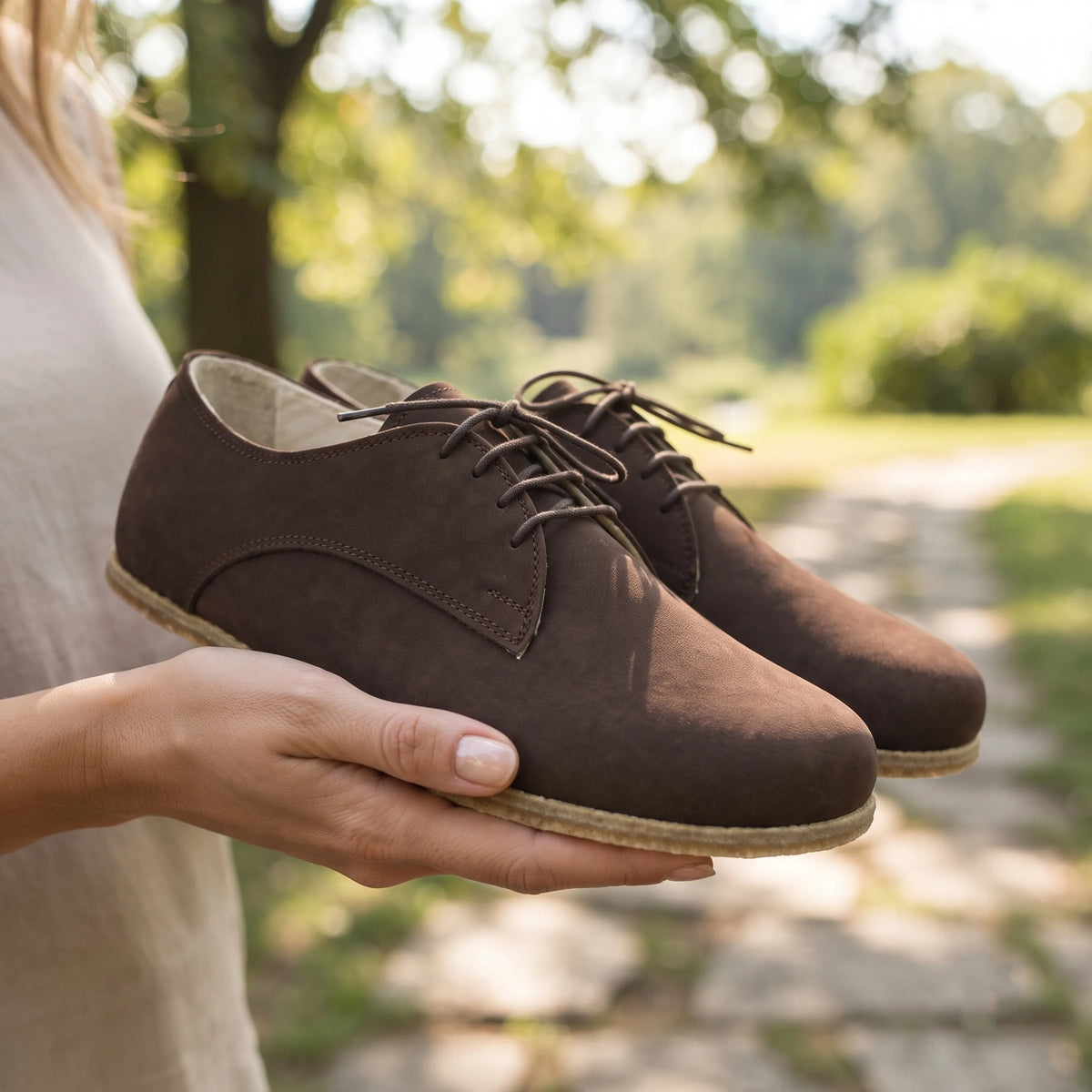 Nubuck Barefoot Oxford Shoes – Classic Sole — Leather Sole – Brown