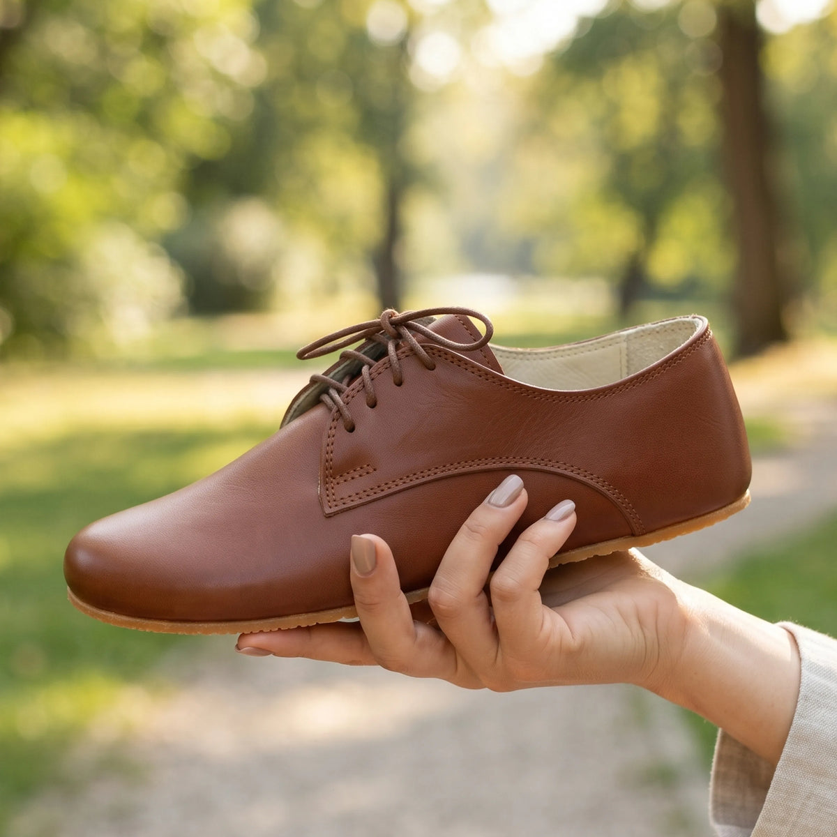 Smooth Barefoot Oxford Shoes – Rubber Sole – Brown
