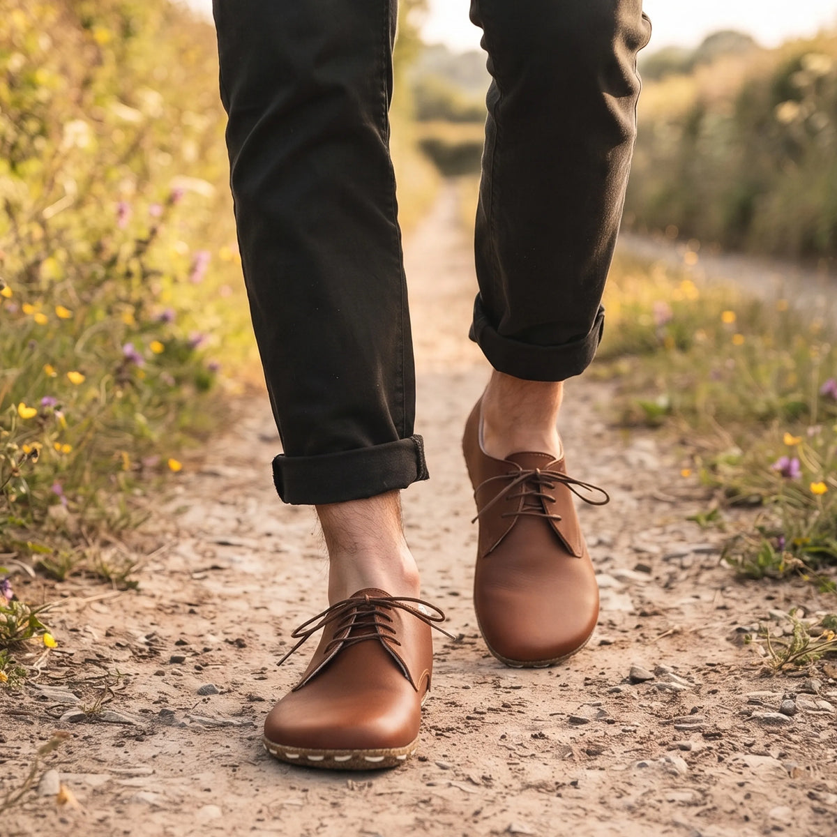 Smooth Barefoot Oxford Shoes — Leather Sole – Brown