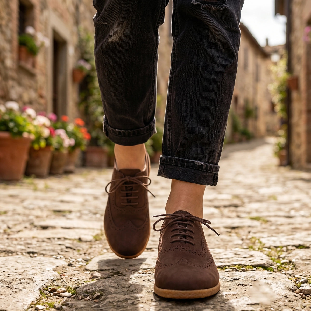 Nubuck Barefoot Moccasin Shoes – Classic Sole — Leather Sole – Brown