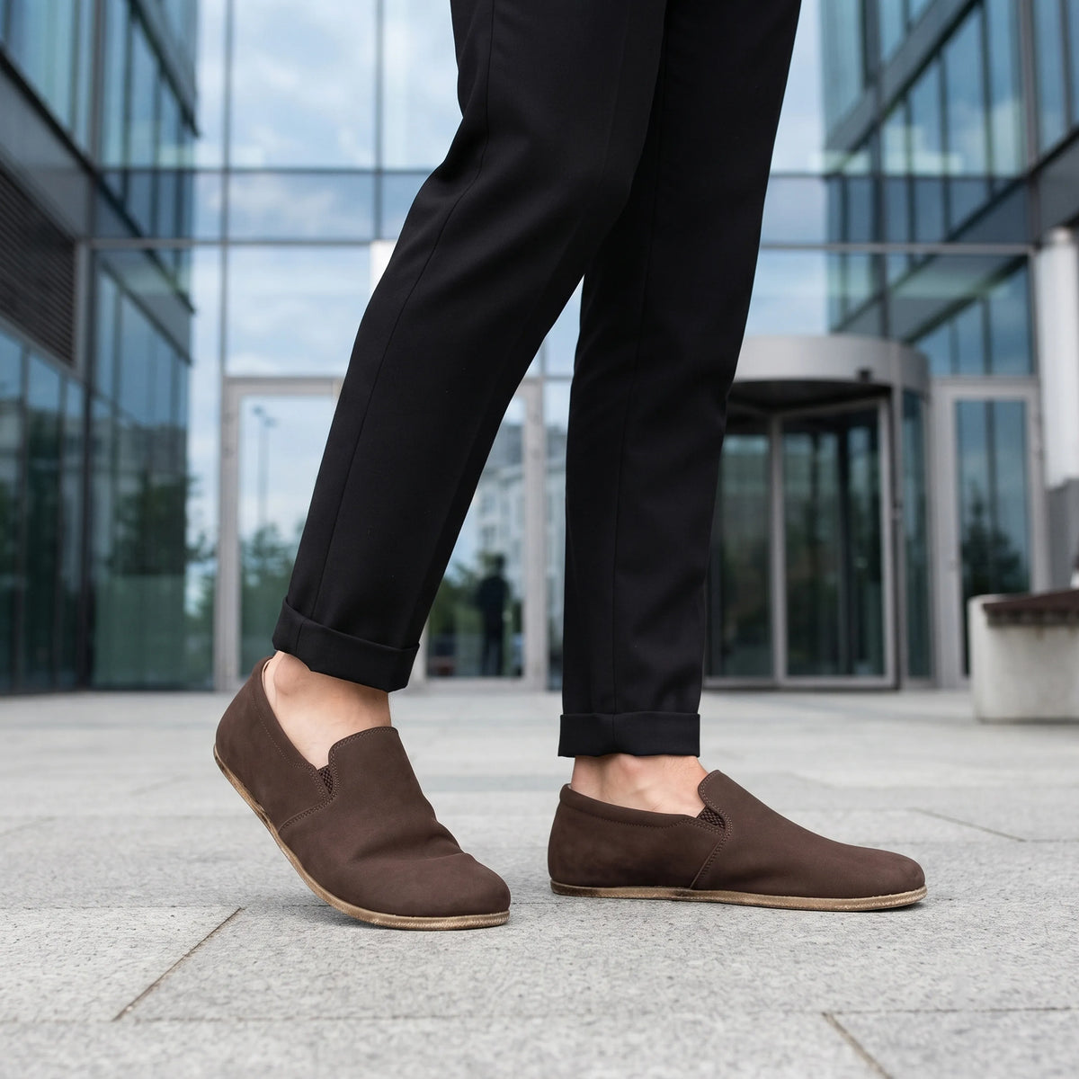 Nubuck Barefoot Slip-On Shoes – Classic Sole — Leather Sole – Brown