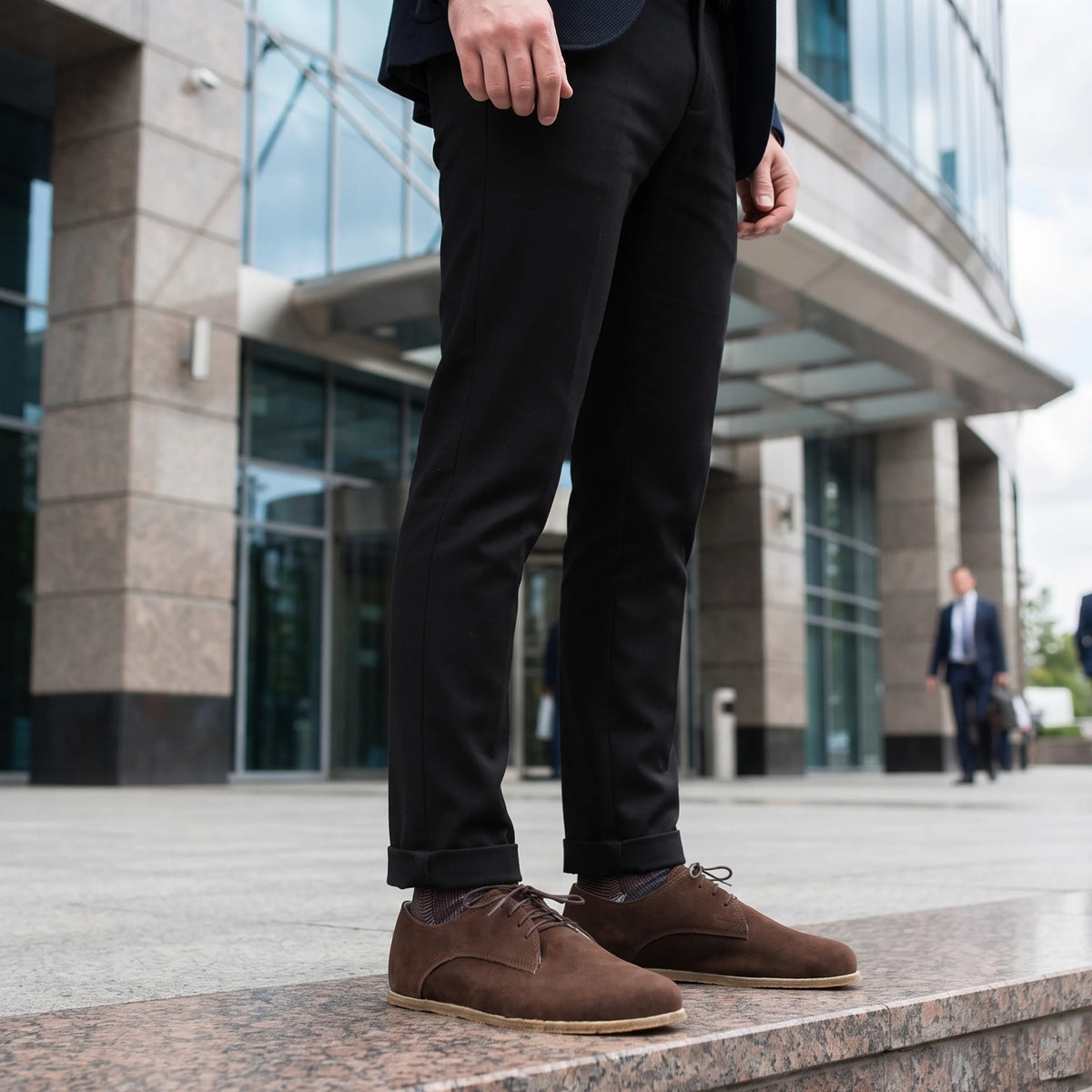 Suede Barefoot Oxford Shoes – Classic Sole — Leather Sole – Brown
