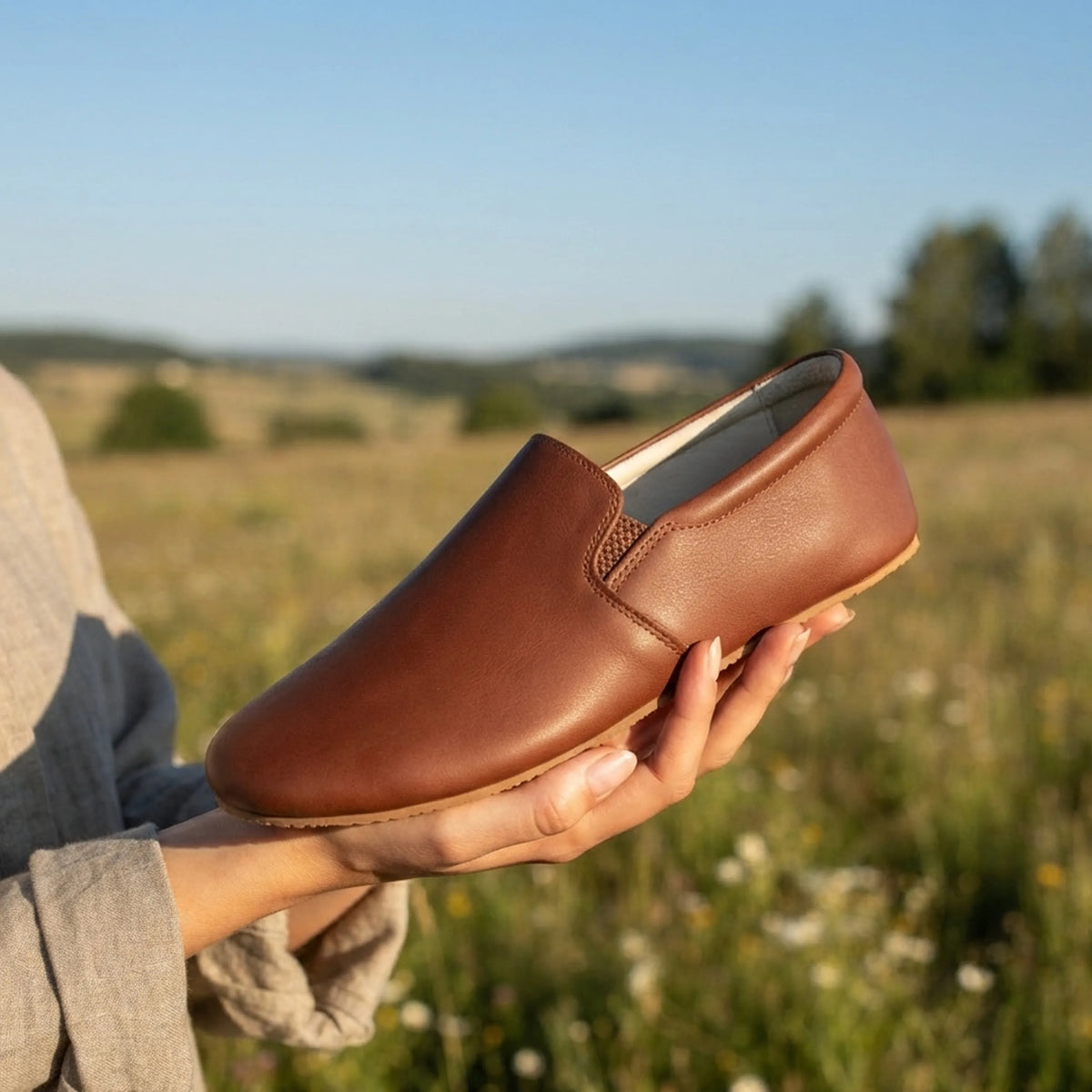 Smooth Barefoot Slip-On Shoes – Rubber Sole – Brown