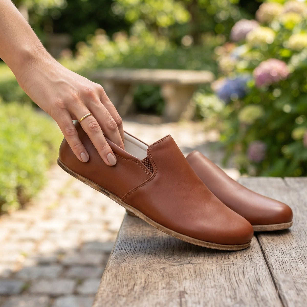 Smooth Barefoot Slip-On Shoes – Classic Sole — Leather Sole – Brown