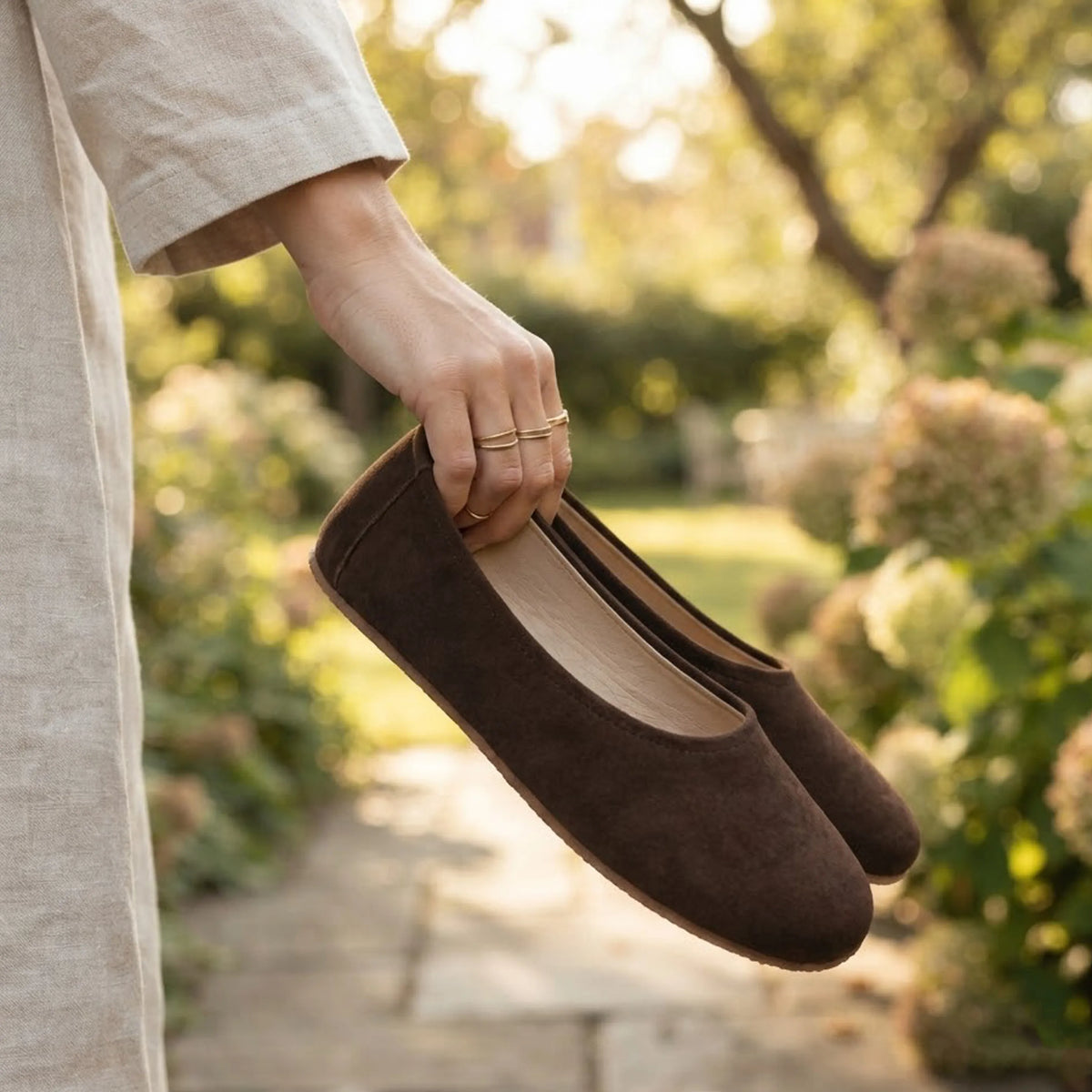 Suede Barefoot Ballet Shoes – Rubber Sole – Brown