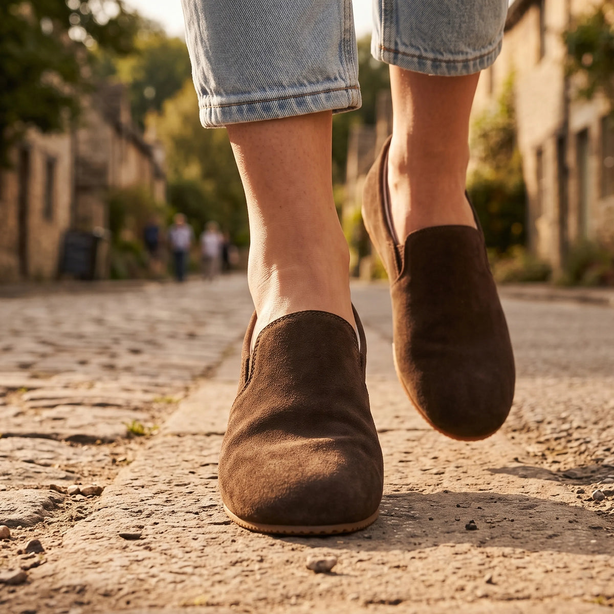 Suede Barefoot Slip-On Shoes – Rubber Sole – Brown