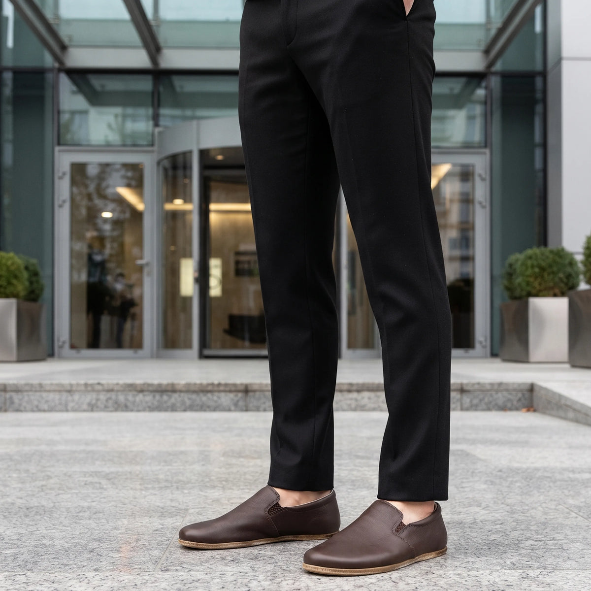 Smooth Barefoot Slip-On Shoes – Classic Sole — Leather Sole – Dark Brown