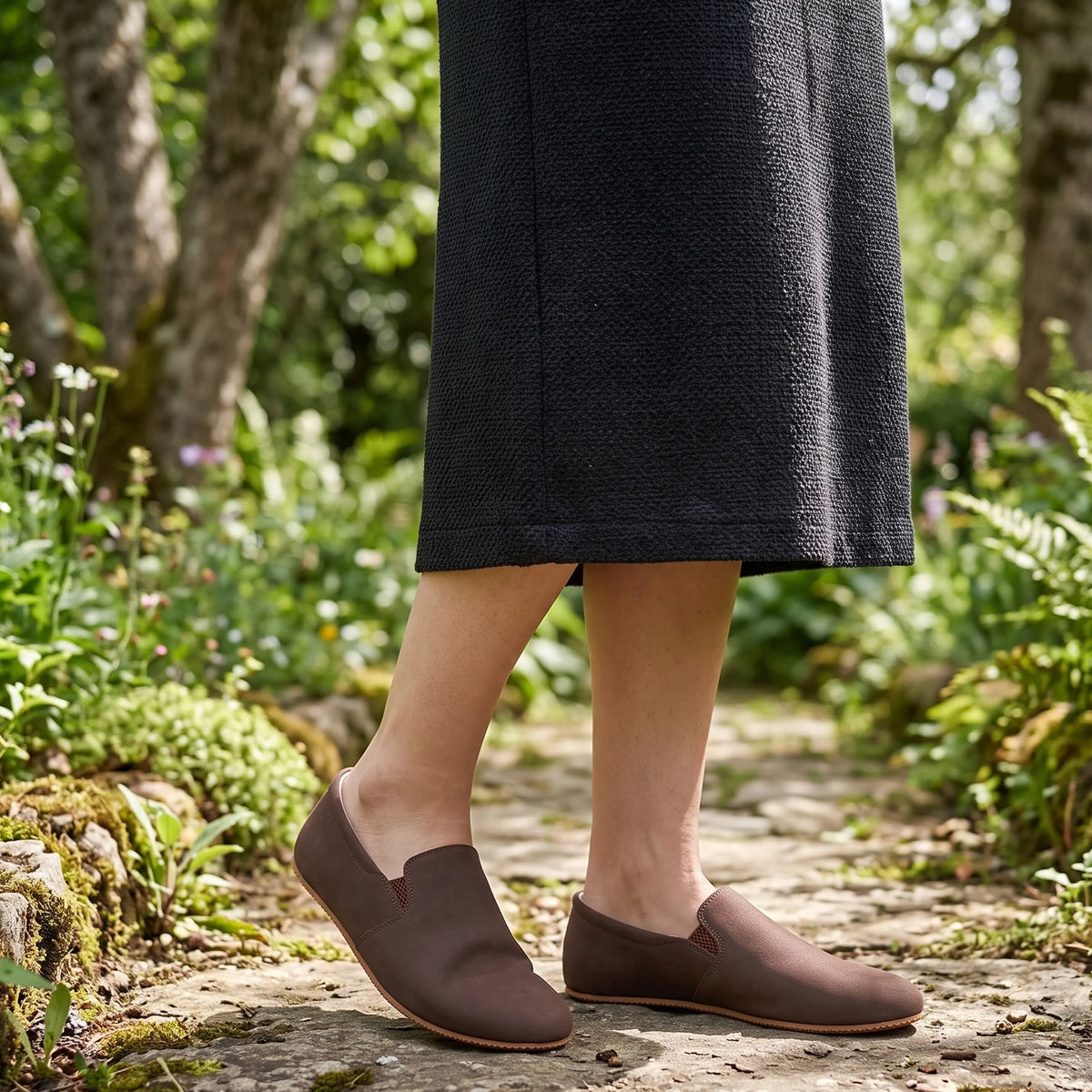 Nubuck Barefoot Slip-On Shoes – Rubber Sole – Brown