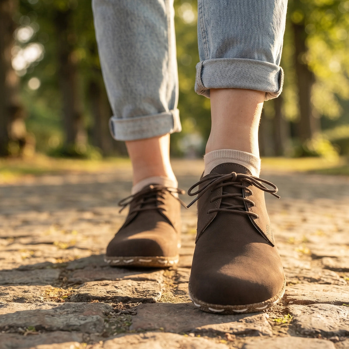 Nubuck Barefoot Oxford Shoes — Leather Sole – Brown