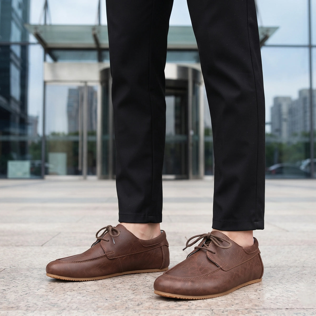 Crazy Barefoot Laces Penny Loafer Shoes – Rubber Sole – Brown