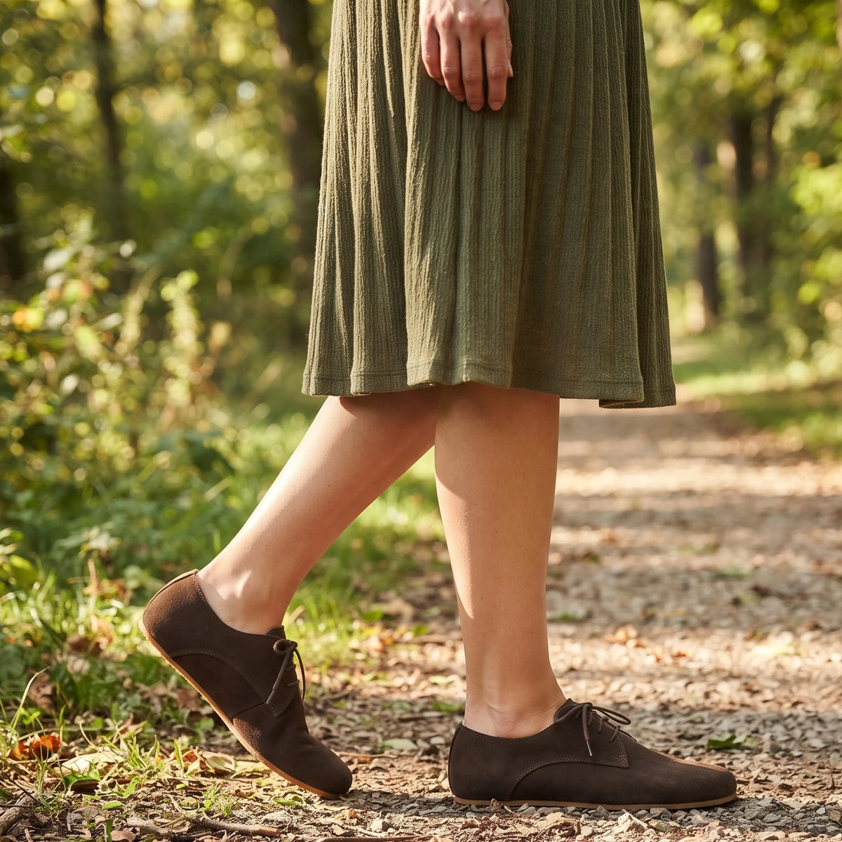 Suede Barefoot Oxford Shoes – Rubber Sole – Brown
