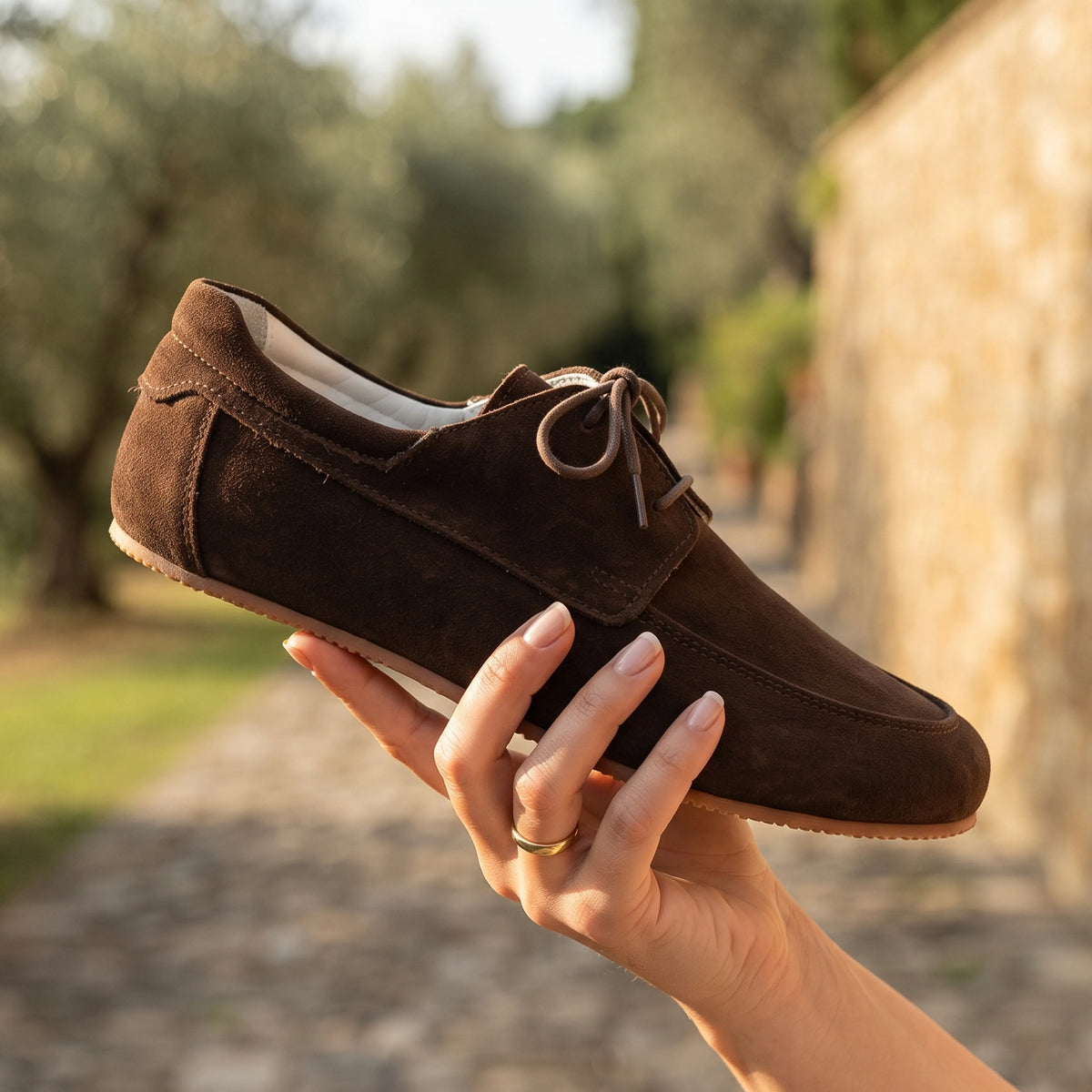 Suede Barefoot Laces Penny Loafer Shoes – Rubber Sole – Brown