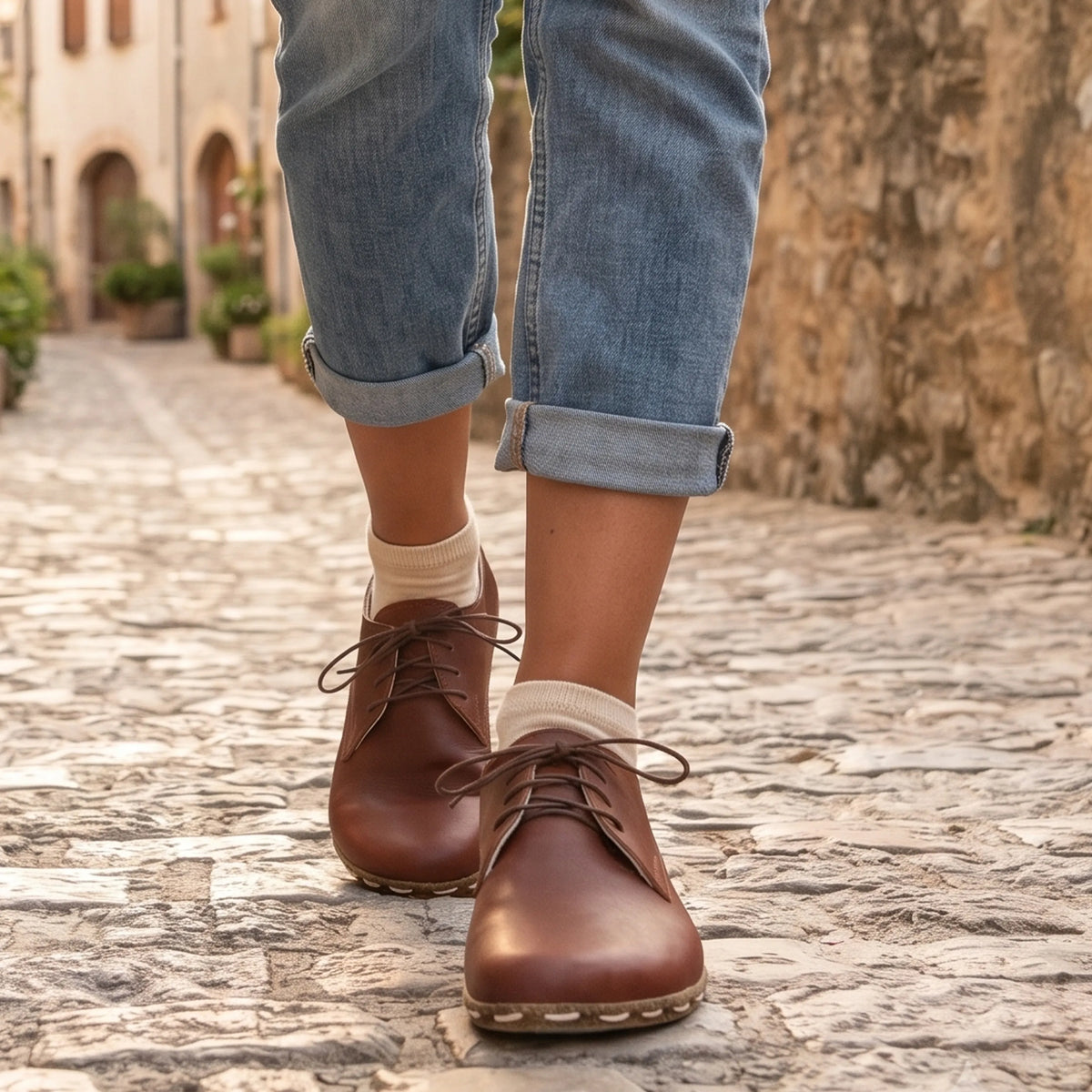 Smooth Barefoot Oxford Shoes — Leather Sole – Brown