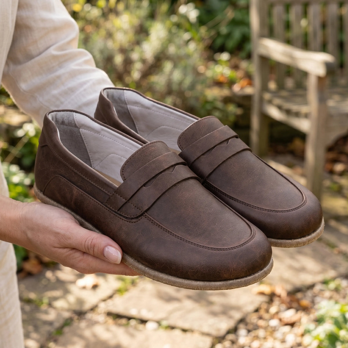 Crazy Barefoot Penny Loafer Shoes – Classic Sole — Leather Sole – Brown