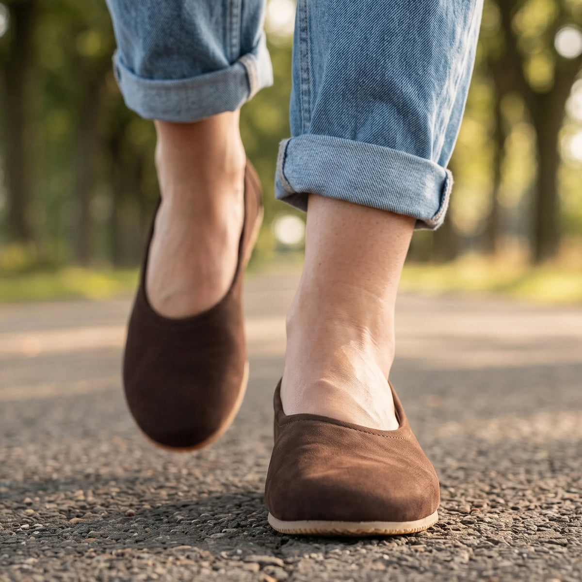 Nubuck Barefoot Ballet Shoes – Rubber Sole – Brown