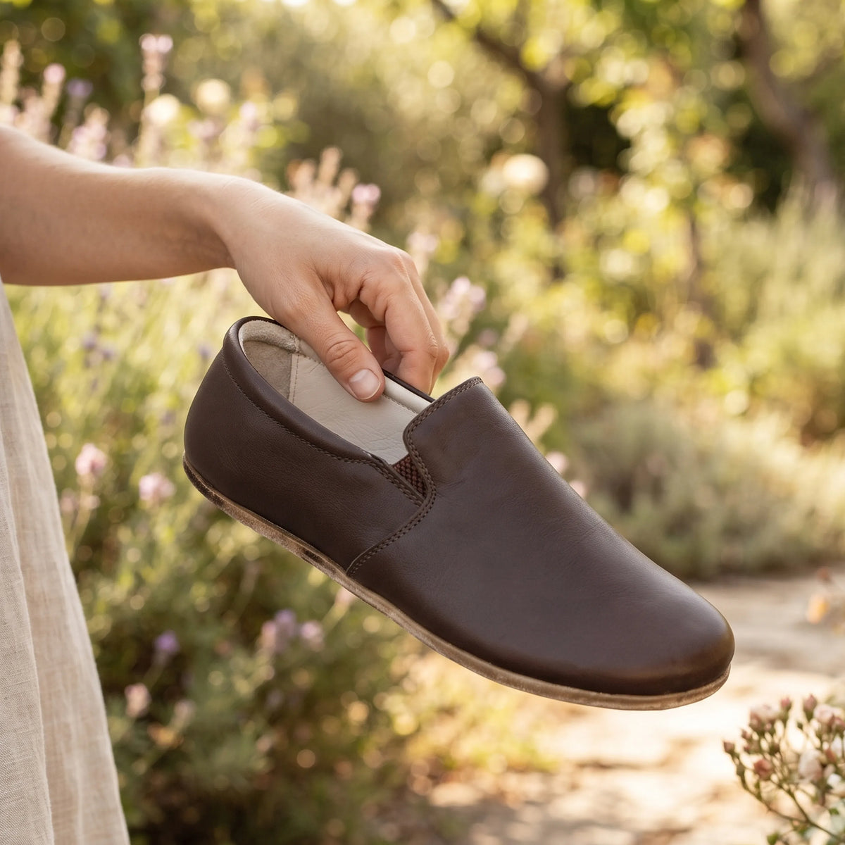 Smooth Barefoot Slip-On Shoes – Classic Sole — Leather Sole – Dark Brown
