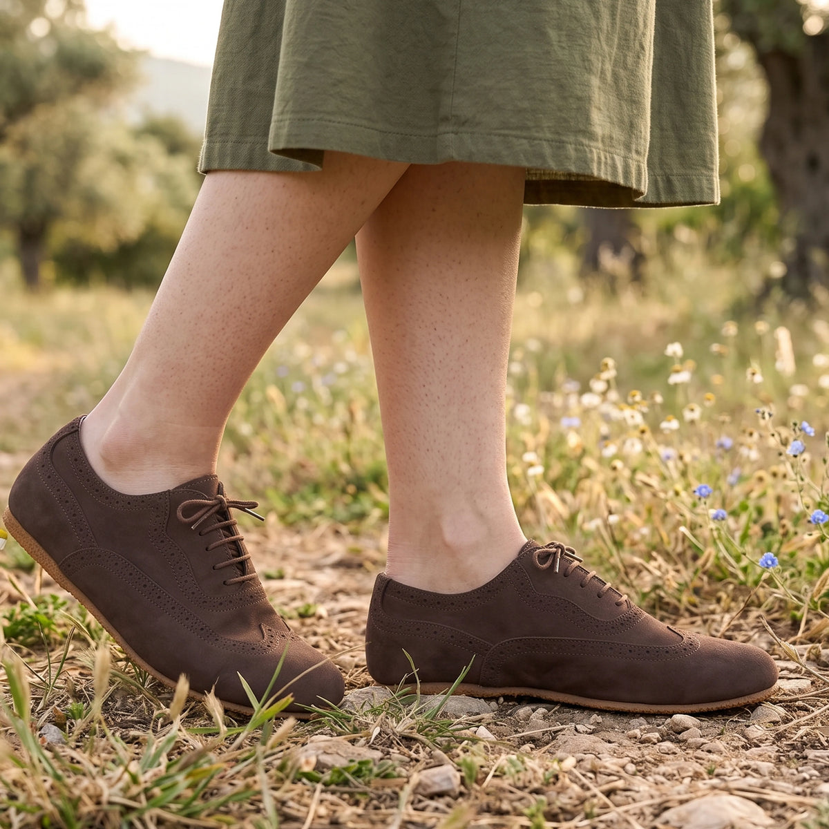 Nubuck Barefoot Moccasin Shoes – Rubber Sole – Brown