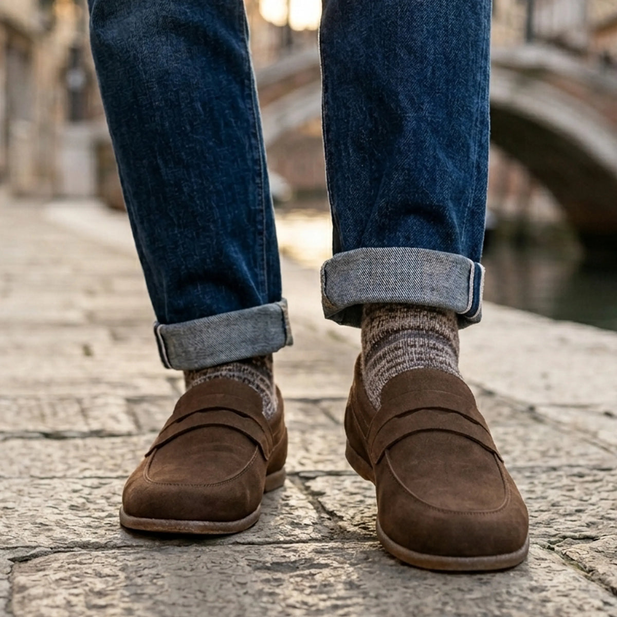 Suede Barefoot Penny Loafer Shoes – Classic Sole — Leather Sole – Brown