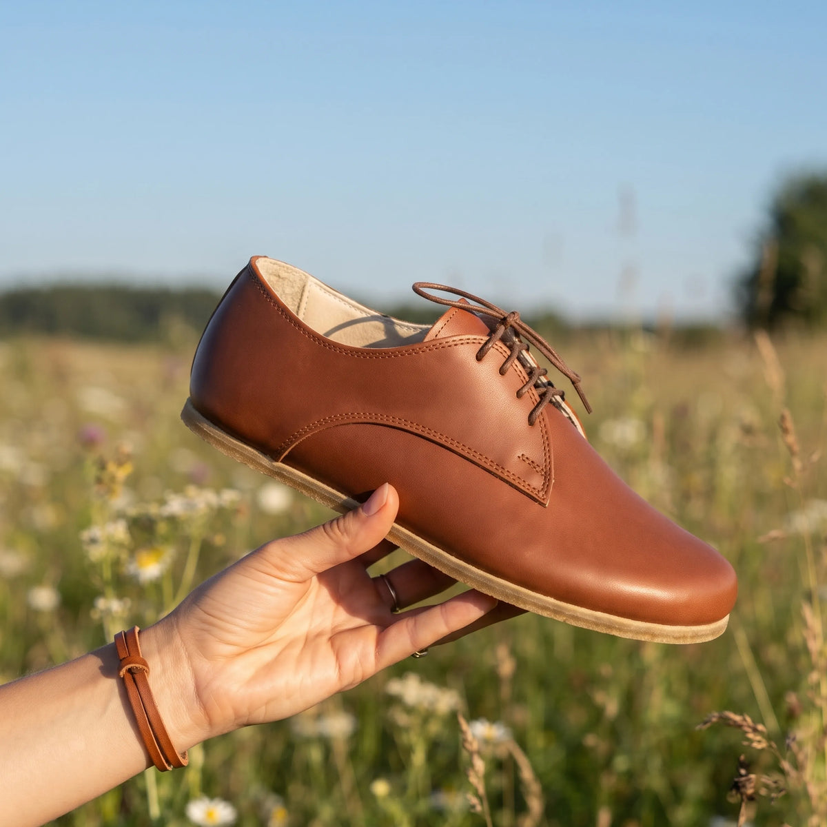 Smooth Barefoot Oxford Shoes – Classic Sole — Leather Sole – Brown
