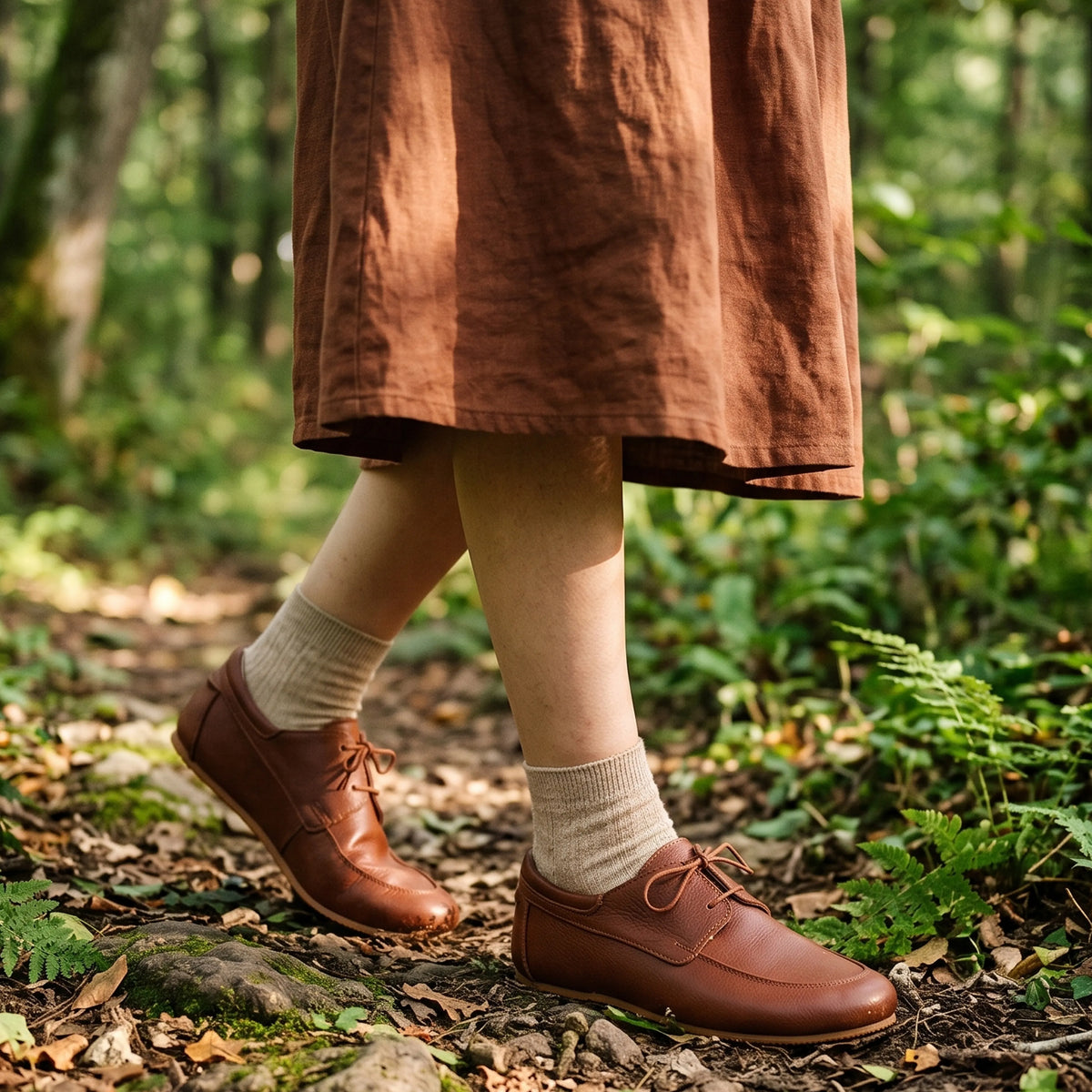 Smooth Barefoot Laces Penny Loafer Shoes – Rubber Sole – Brown