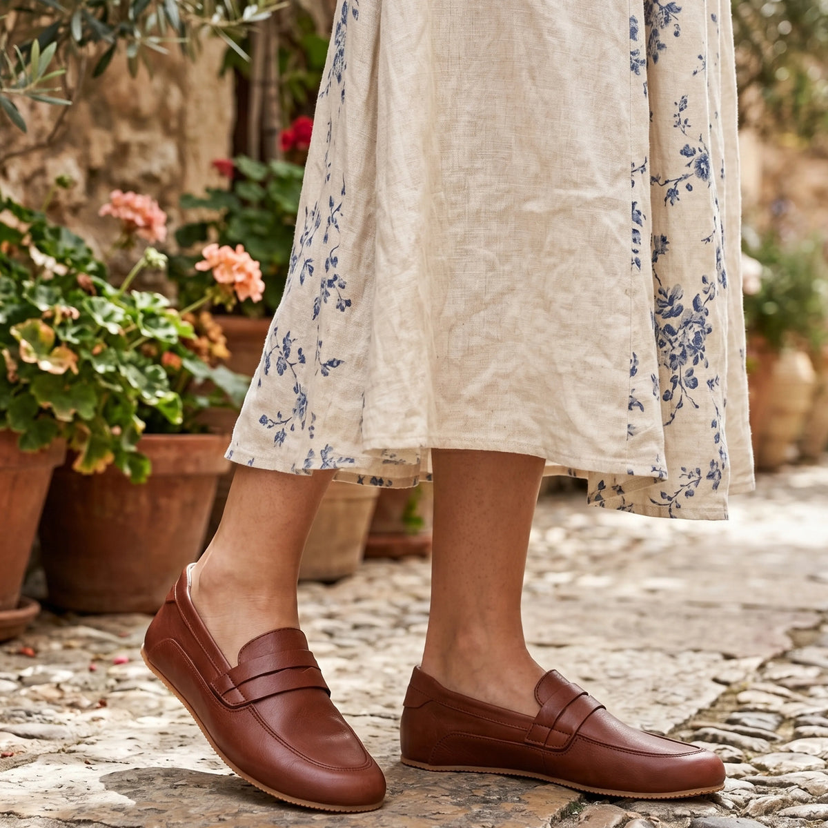 Smooth Barefoot Penny Loafer Shoes – Rubber Sole – Brown